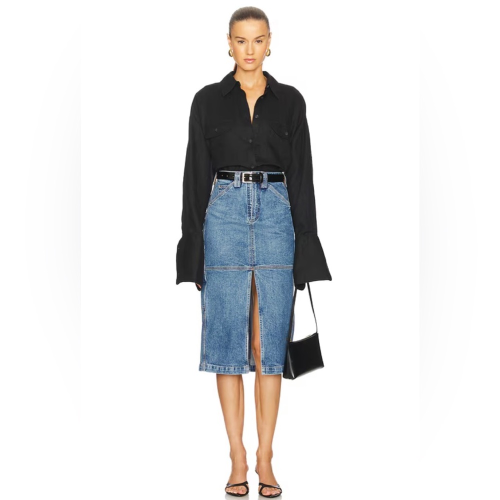 A.L.C Alden Denim Cargo Midi-Skirt Medium Wash size 10 Made in USA NWT